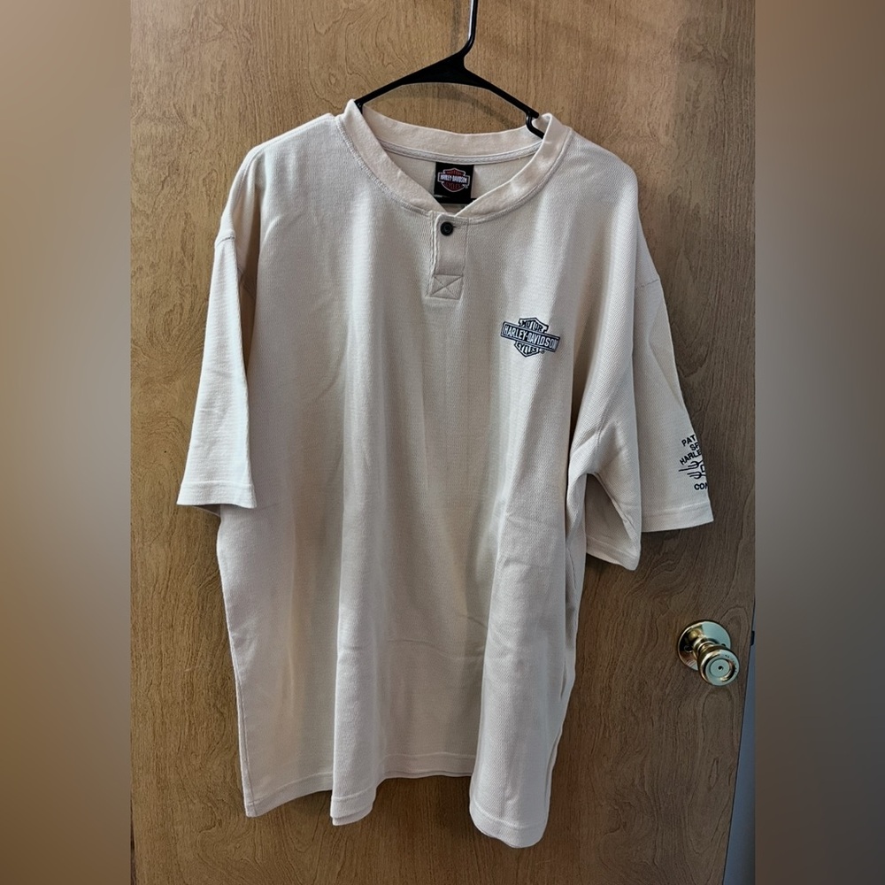 Men’s Harley-Davidson Cream Short Sleeve Shirt Size XXL Pat Roger’s Speedway EUC